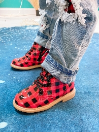 New Fashion Kids' Red Plaid Martin Boots 