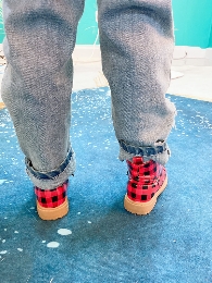 New Fashion Kids' Red Plaid Martin Boots 