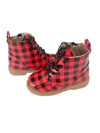 New Fashion Kids' Red Plaid Martin Boots 