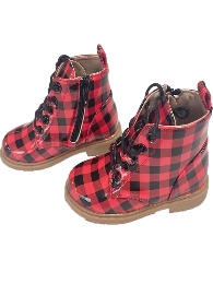 New Fashion Kids' Red Plaid Martin Boots 