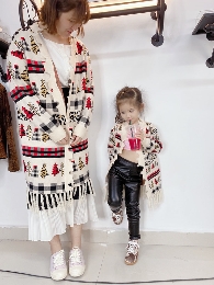 Wholesale Mommy and Me Christmas Fringe Cardigan