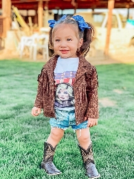 Wholesale Baby Girl Leoaprd Suede Tassel Jacket