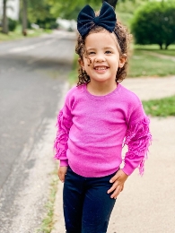 Girl's Pink Fringe Sleeve Sweater