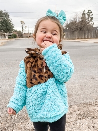 Wholesale Girl Turquoise Cowhide/Leopard Sherpa Pullover