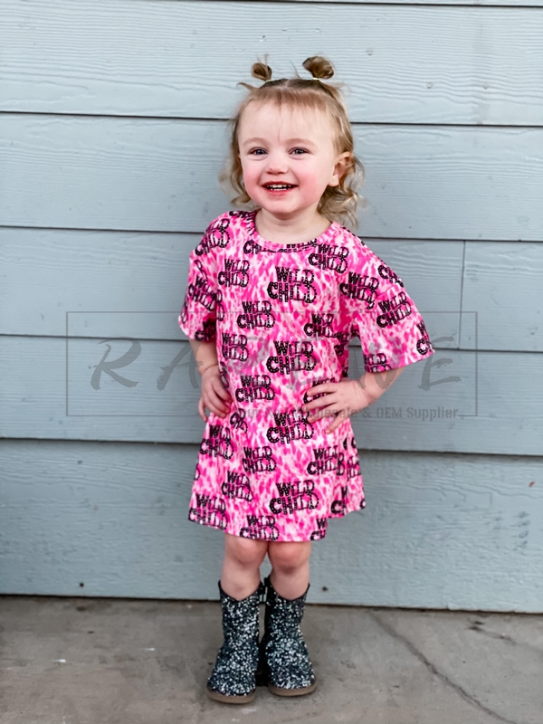 Wholesale Toddler Girl Short Sleeve T-shirt Dress - RAREWE