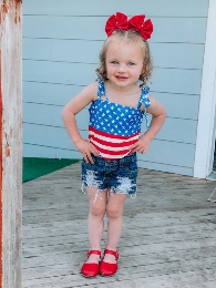  Stars and Stripes 4th July Tie Romper