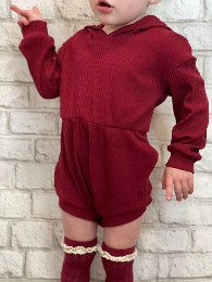 WholesaleKid's Solid Color  Knitted Hoodie Romper