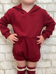 WholesaleKid's Solid Color  Knitted Hoodie Romper