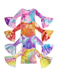 Wholesale Kid's Tie Dye Velvet Bell Tops