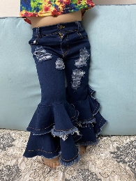 Wholesale Kid's Distressed Double Ruffle Bell Bottom