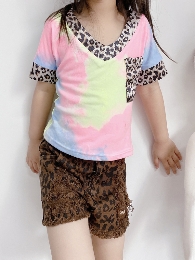 Wholesale Leopard / Tie Dye Hole Denim Shorts