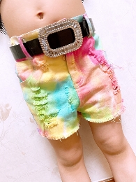 Wholesale Leopard / Tie Dye Hole Denim Shorts