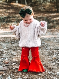 Kids' Red Ripped Denim Bell Bottoms