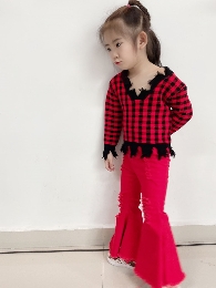 Wholesale Red Ripped Denim Bell Bottoms