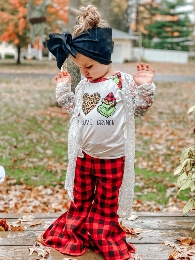 Kids' Buffalo Plaid Jacket And Bells Set-Bottom