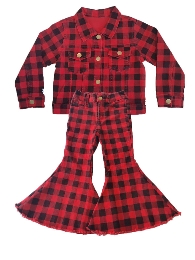 Wholesale  Buffalo Plaid Jacket And Bells Set