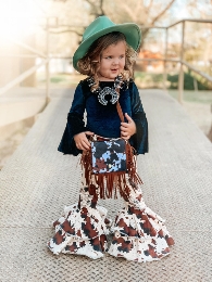 Wholesale Kid's Cowhide Distressed Denim Dual Bells Bottom