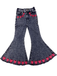 Wholesale Kid's Embroidery Hearts Jeans Bells