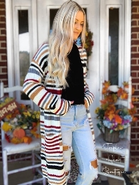 Wholesale Mom and Me Cozy Stripe Sweater Cardigan