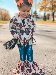 Wholesale Girl's Cowhide Fringe Jean Jacket