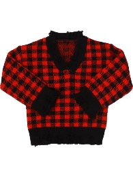 Hot Selling Adults' Size-Mom and Me Red/Black Plaid Distressed Sweater