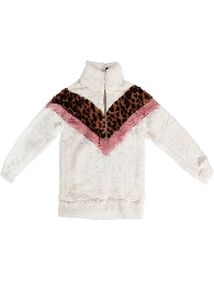 Kids' Size-Mom and Me Leopard Pink White Sherpa Pullover