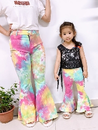 Wholesale  Mommy and Me Tie Dye Bell-Bottom Jeans