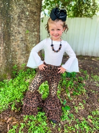 Kid's Leopard Jean Double Bell Bottoms