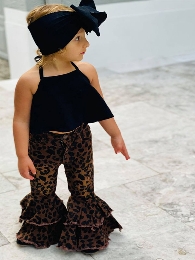 New Style Kid's Leopard Jean Double Bell Bottoms