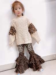 New Style Kid's Leopard Jean Double Bell Bottoms