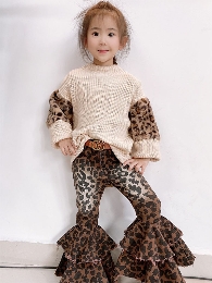 New Style Kid's Leopard Jean Double Bell Bottoms