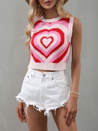 New Style Mom&Me Pink Heart Knitted Vest