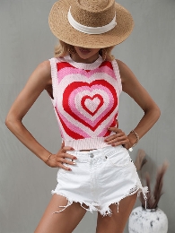 New Style Mom&Me Pink Heart Knitted Vest