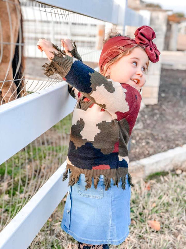 Wholesale Mommy and Me Camo distressed Sweater