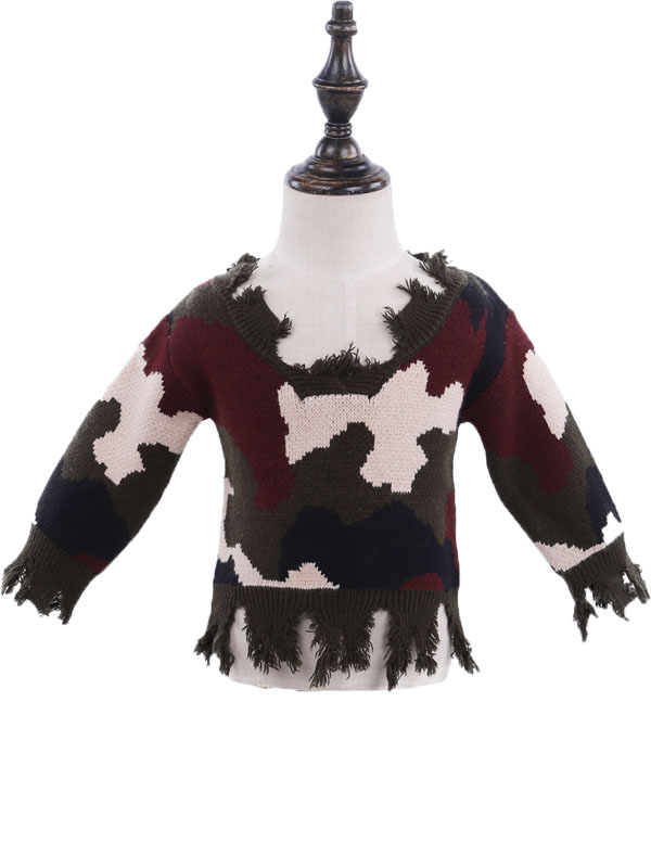 Wholesale Mommy and Me Camo distressed Sweater