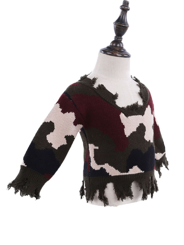 Wholesale Mommy and Me Camo distressed Sweater