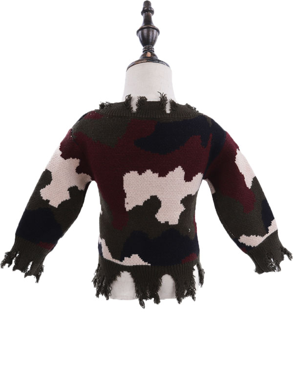 Wholesale Mommy and Me Camo distressed Sweater