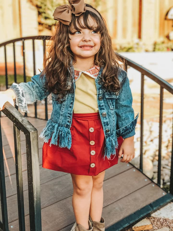 Kids' Acid Washed Fringe Denim Jackets