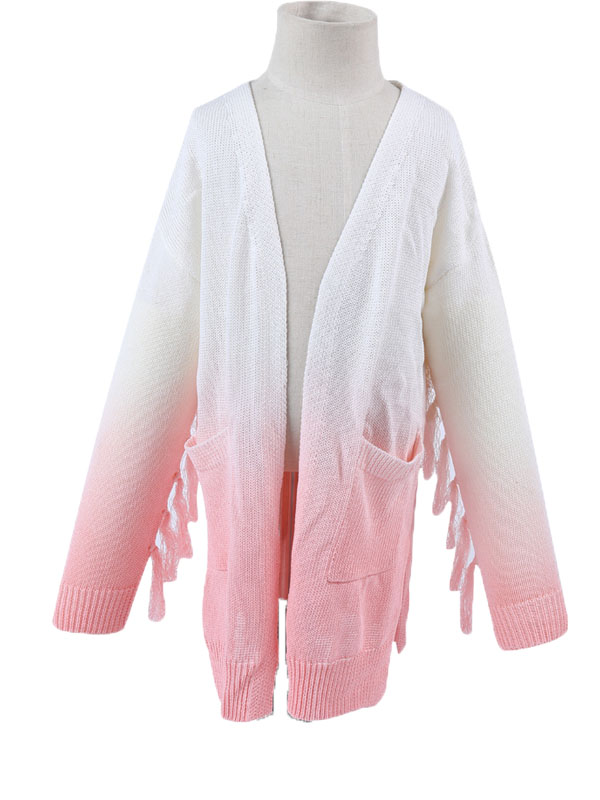 Ombre Dyeing Fringe Sleeve Sweater Cardigan