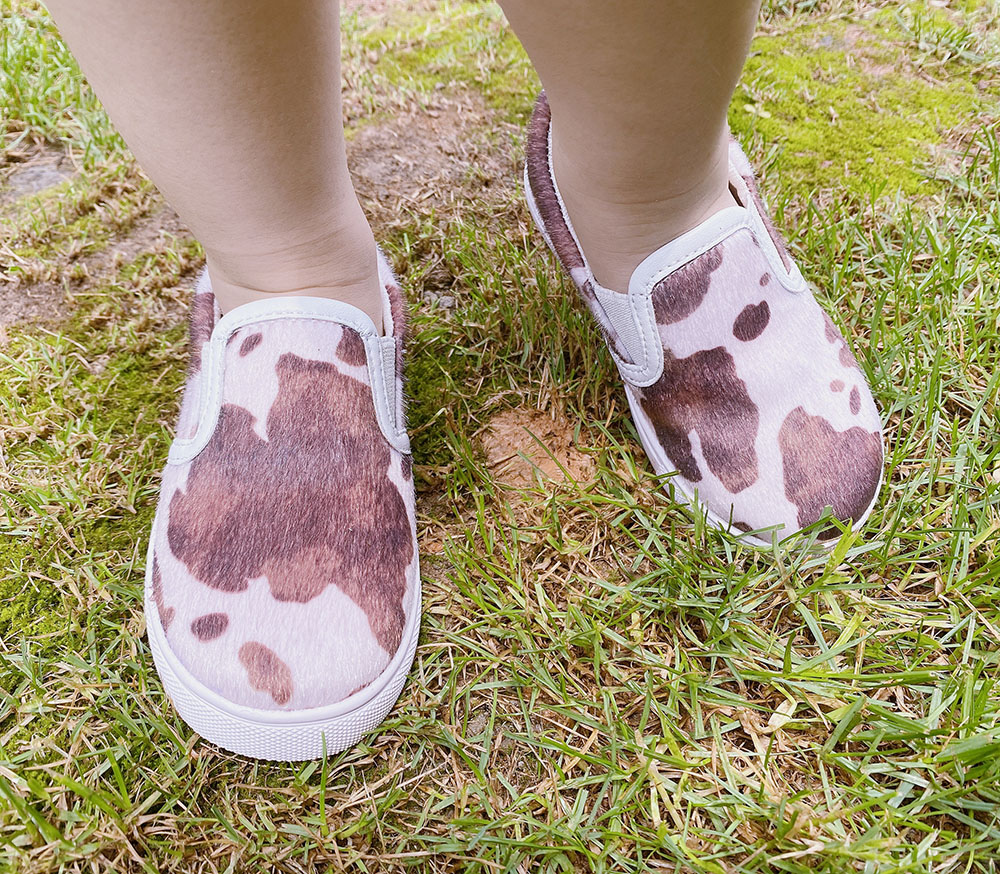 New Arrival Girls' brown cow pattern canvas shoes 