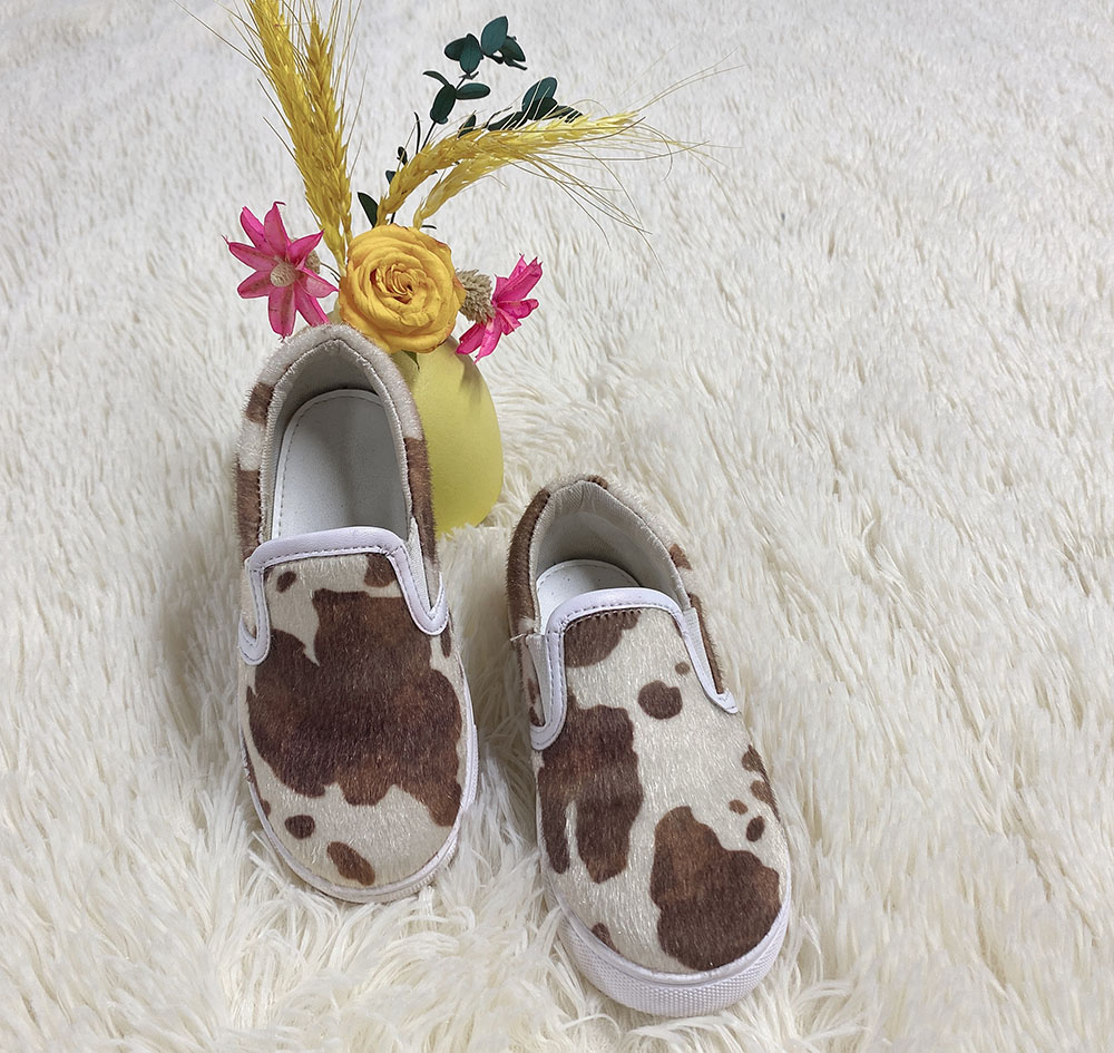 New Arrival Girls' brown cow pattern canvas shoes 