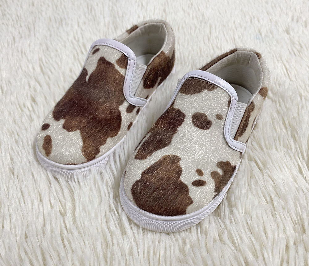 New Arrival Girls' brown cow pattern canvas shoes 