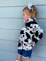 Wholesale Mom and Me Cow Print Sherpa Pullover