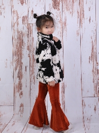 Wholesale Mom and Me Cow Print Sherpa Pullover