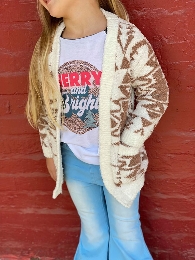 Wholesale Girl's Aztec Tribal Print Fuzzy Soft Cardigan