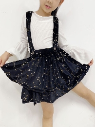 Wholesale Girl's Golden Stars Velvet Two Layer Hem Suspender Skirts