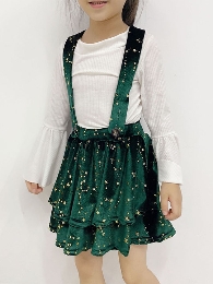 Wholesale Girl's Golden Stars Velvet Two Layer Hem Suspender Skirts