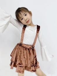 Wholesale Girl's Golden Stars Velvet Two Layer Hem Suspender Skirts