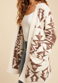 Adults Aztec Tribal Print Fuzzy Soft Cardigan