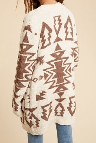 Adults Aztec Tribal Print Fuzzy Soft Cardigan